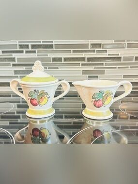 Vtg Metlox Poppytrail Provincial Fruit Green Creamer and Lidded Sugar Bowl